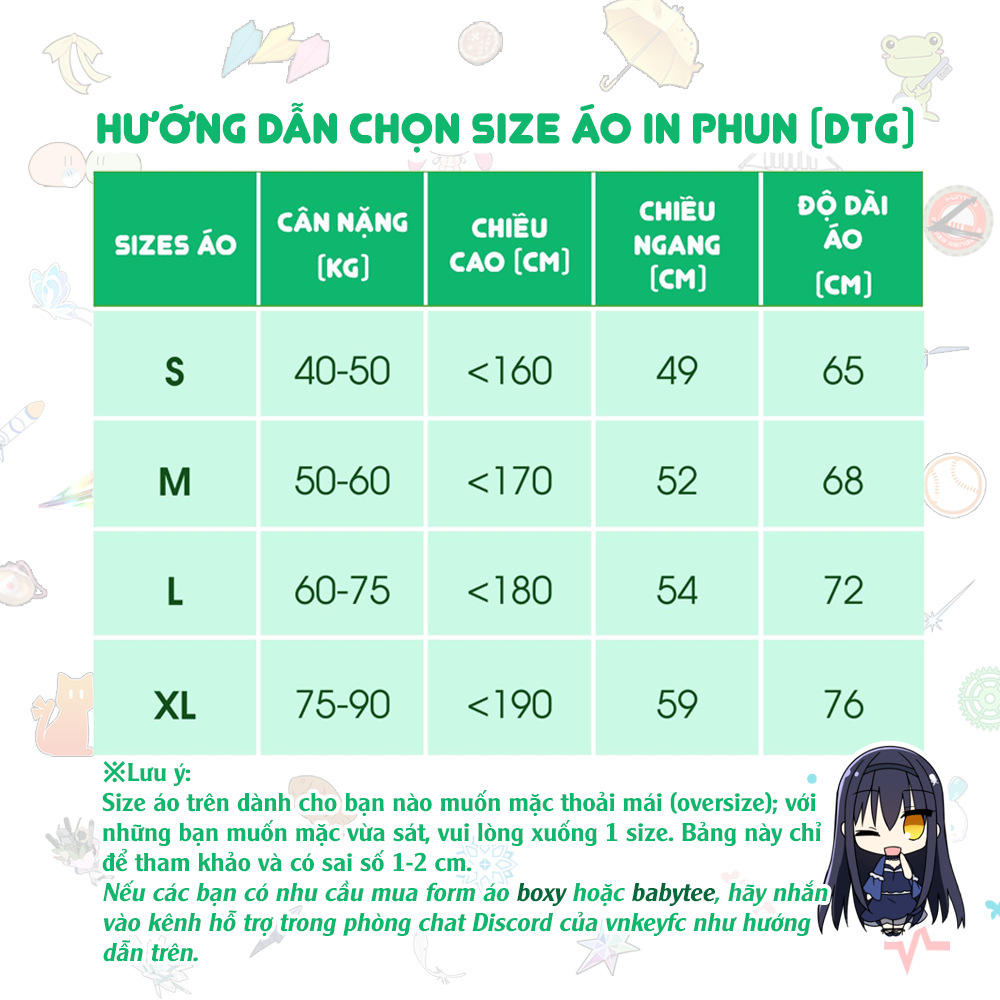 Bảng chọn size