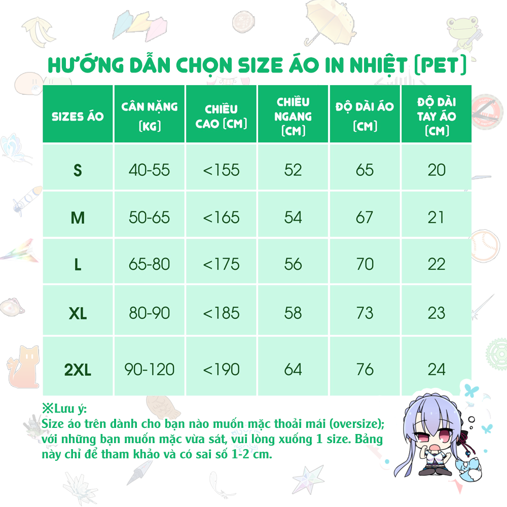 Bảng chọn size
